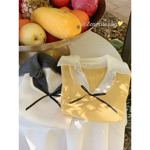 【110元任选2件】最后一波现货！2色翻领修身甜美气质针织短袖 商品图11