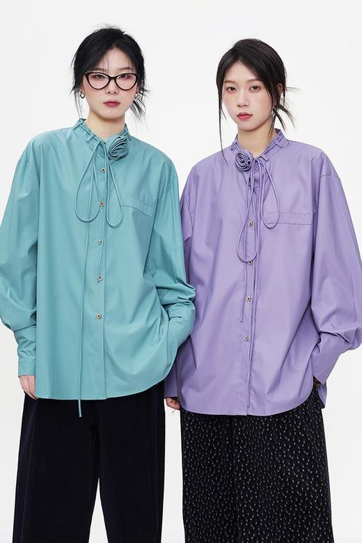 LNNNS 湖蓝色红玫瑰领结立领衬衫上衣 20167 商品图3