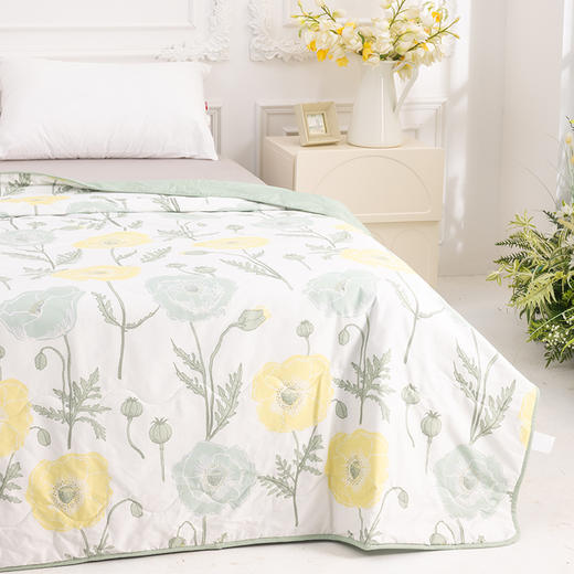 多喜爱 悦怡夏薄被/空调被（虞梦）【全棉面料】【七孔纤维】可机洗水洗精梳全棉 清新花卉 斜纹织造 整张填充 榈棉/包边 商品图1