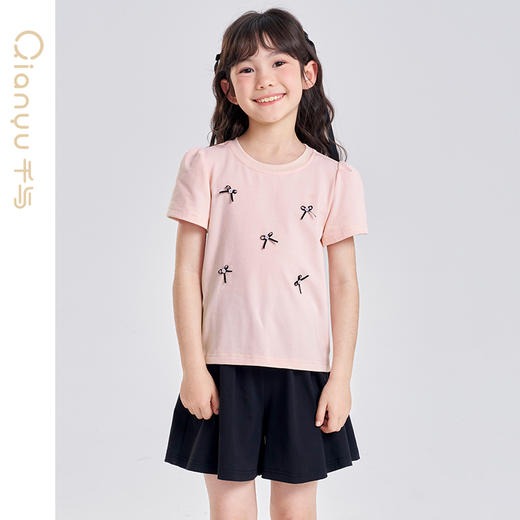 笛莎千与2025夏季新款女童甜美蝴蝶结装饰裙裤套装 商品图1