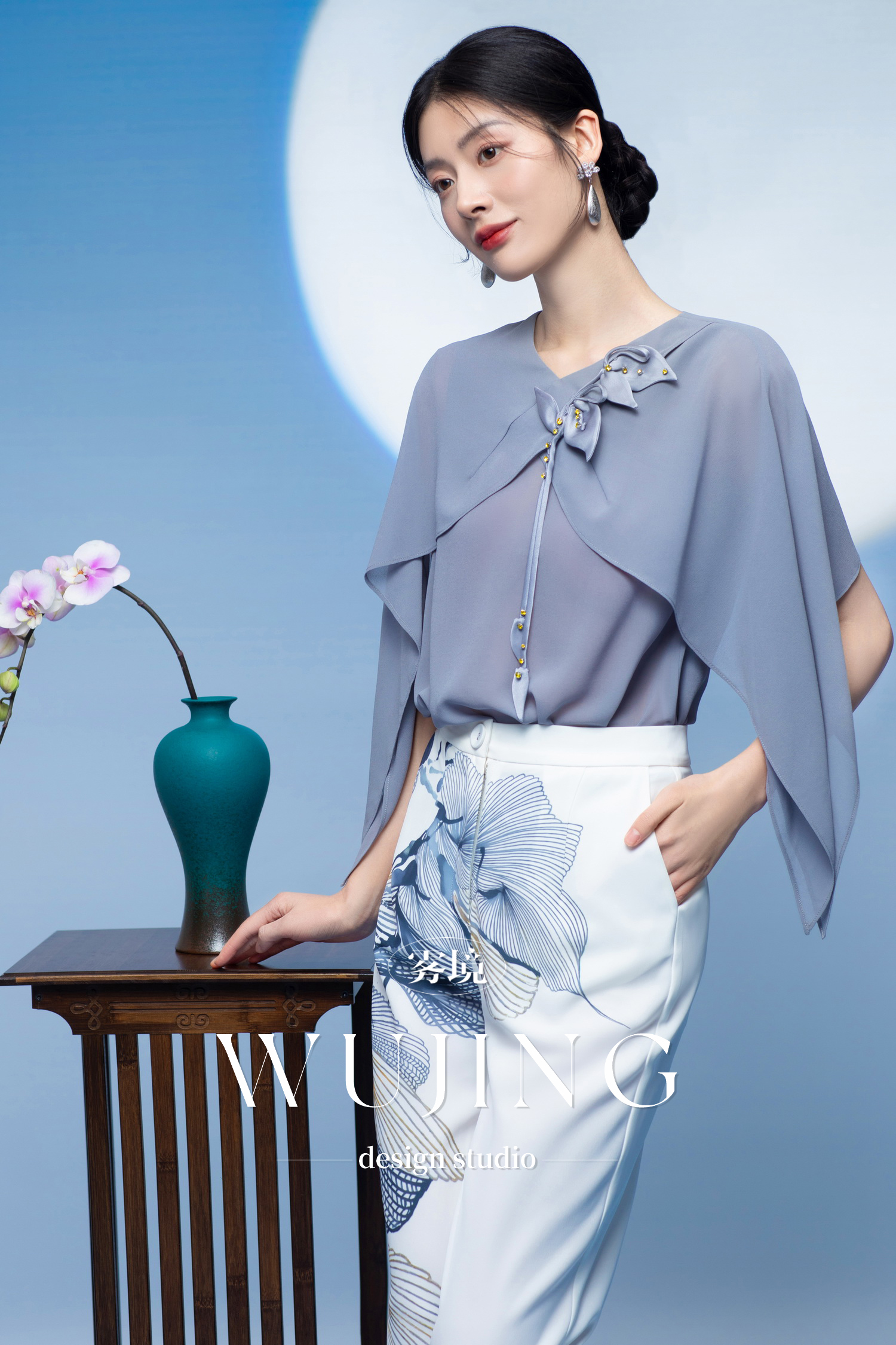 3205003 烟岚云岫 韩国进口水晶乔其纱上衣 雾境