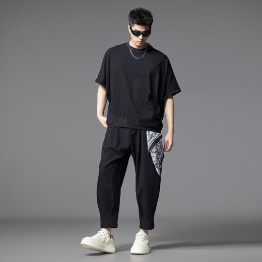 PINLI品立2025夏季新款拼接宽松廓形短袖T恤男士潮流纯色百搭上衣B252111030 商品图1