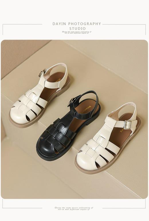 法式包头罗马凉鞋女2025新款夏季百搭厚底镂空猪笼女鞋 商品图1