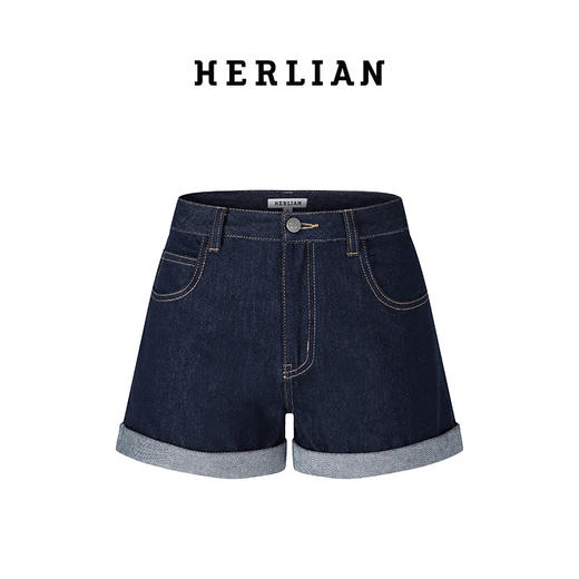 Herlian2025年新款女士原色翻边牛仔短裤A字时尚百搭 商品图4