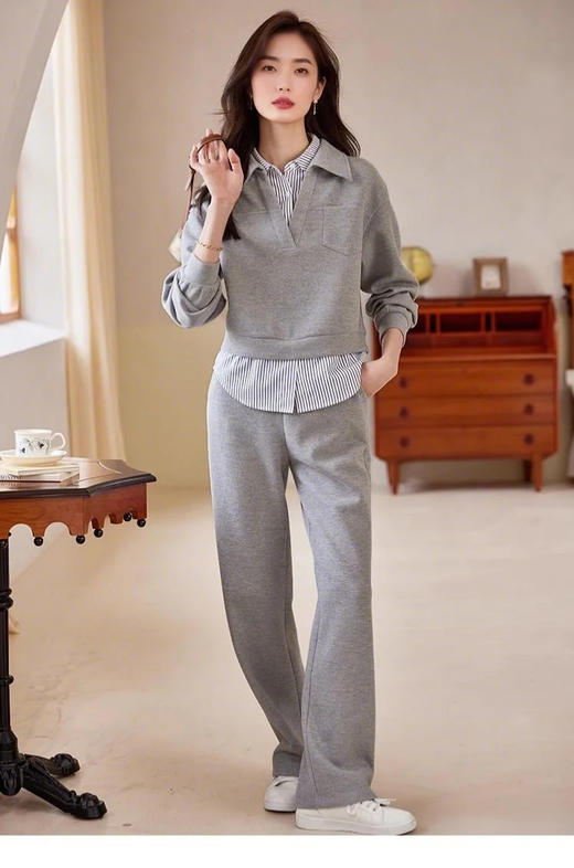 裁缝学苑AS457翻领假两件卫衣休闲裤套装纸样女装两件套样板版型 商品图4