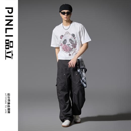 PINLI品立2025夏季新款男士熊猫烫钻圆领短袖T恤上衣BG252111007 商品图1