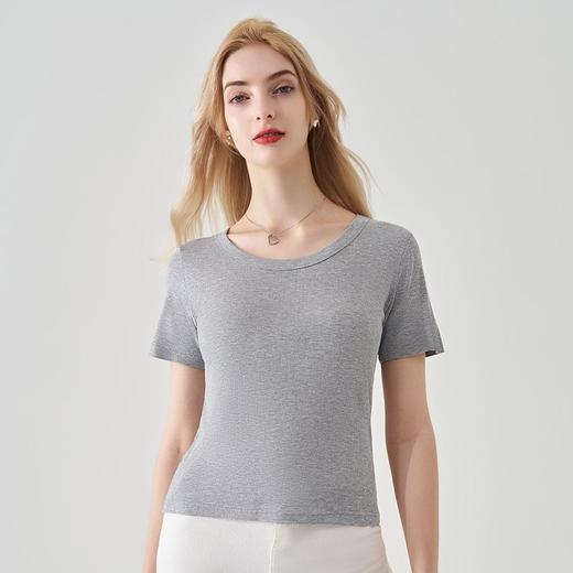 【告别夏日黏腻感❗双面莫代尔T恤】女士莫代尔螺纹短袖，水洗多次依旧有形，清爽透气出汗不粘腻，夏季内搭薄款修身显瘦简约学生圆领打底上衣QQ 商品图7