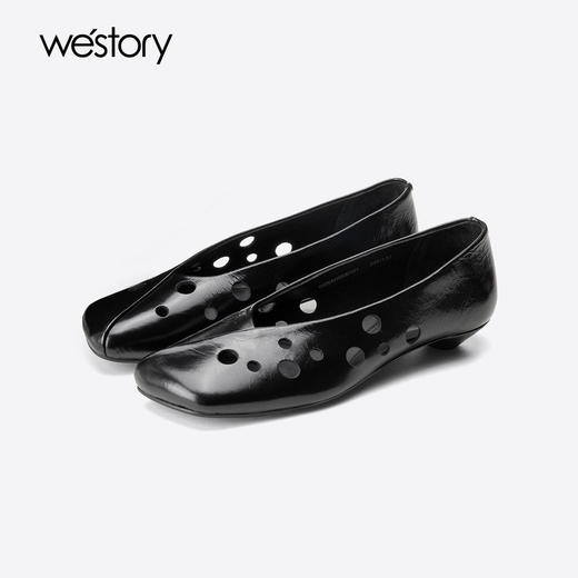 Westory2025年夏季冲孔镂空方头低跟单鞋空凉鞋W25AH59301 商品图1