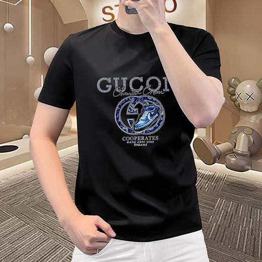 帅气丝光棉潮流字母t恤夏季圆领短袖新款轻奢时尚男士修身  JYYP-M928#圆领 商品图2