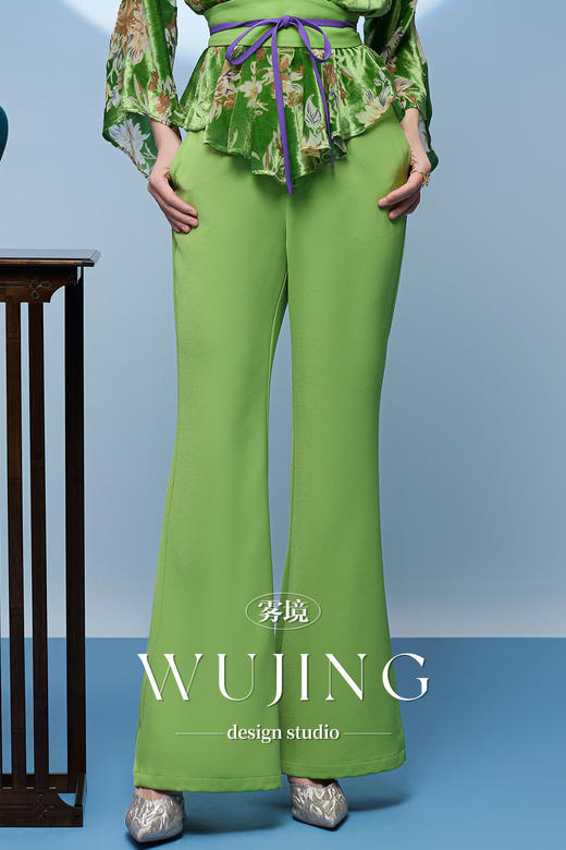 3205034 柳碧青梅 进口纹理蜂窝缎裤子 雾境 商品图0