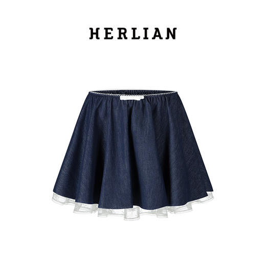 HERLIAN 2025年春季新品蕾丝拼接原色牛仔短裙 商品图4