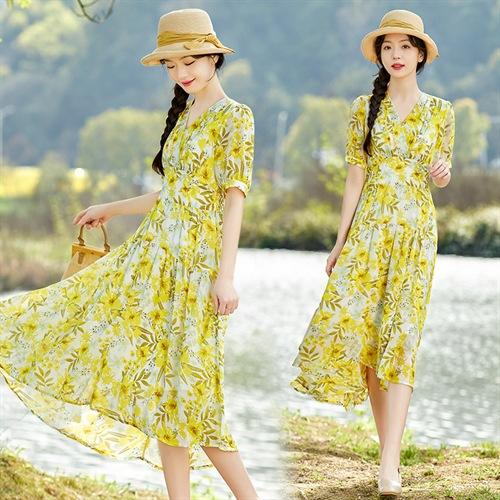 雪纺碎花连衣裙收腰显瘦仙女长裙HR-SYY2322B 商品图2