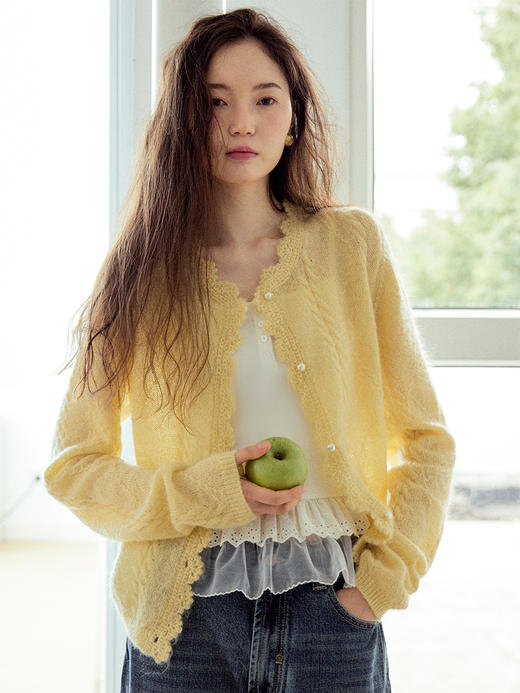 Even Vintage| 马海毛羊毛混纺 手工钩花立体绞花珍珠扣针织开衫 商品图1