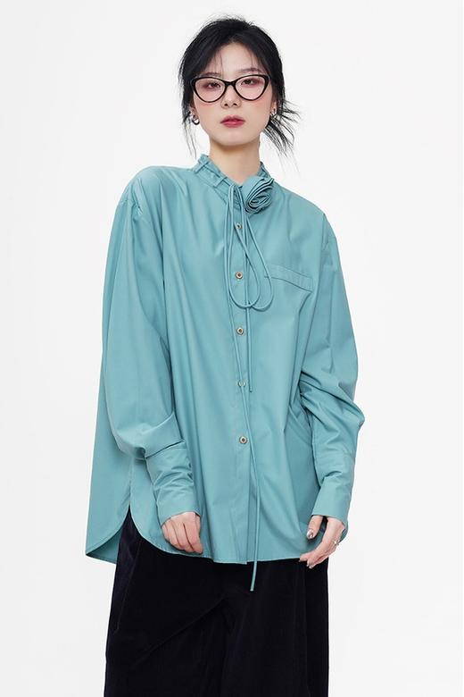 LNNNS 湖蓝色红玫瑰领结立领衬衫上衣 20167 商品图2