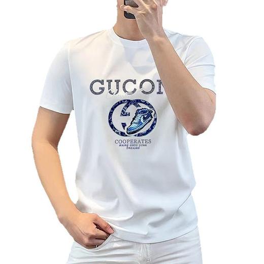 帅气丝光棉潮流字母t恤夏季圆领短袖新款轻奢时尚男士修身  JYYP-M928#圆领 商品图4