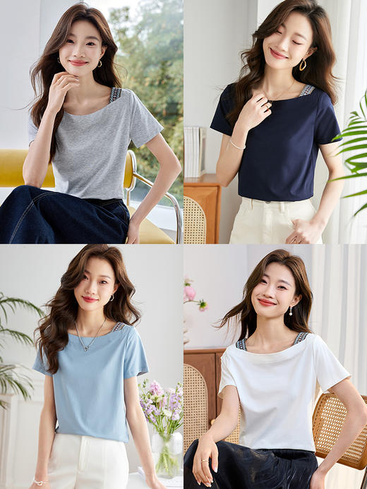 【专属特价】熙世界休闲一字领短袖T恤夏季2025新款别致粉色上衣设计感小众 商品图1