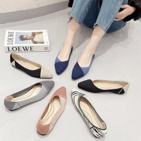 【小方头飞织鞋拼色王妃鞋】浅口单鞋 飞织鞋针织拼色王妃鞋单鞋