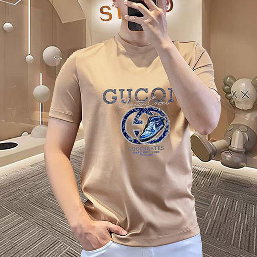 帅气丝光棉潮流字母t恤夏季圆领短袖新款轻奢时尚男士修身  JYYP-M928#圆领 商品图3