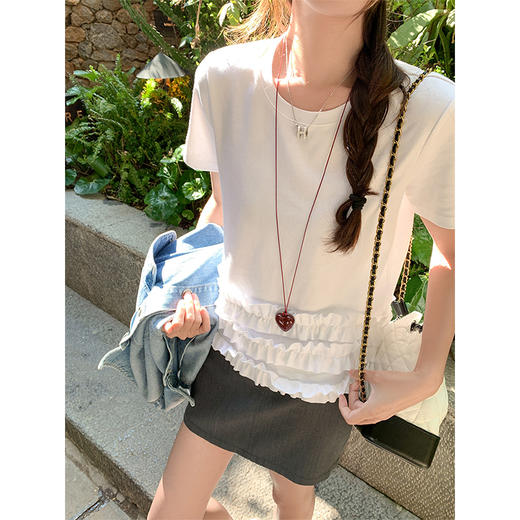 【110元任选2件】最后一波现货！荷叶边亮钻短袖T恤 商品图1