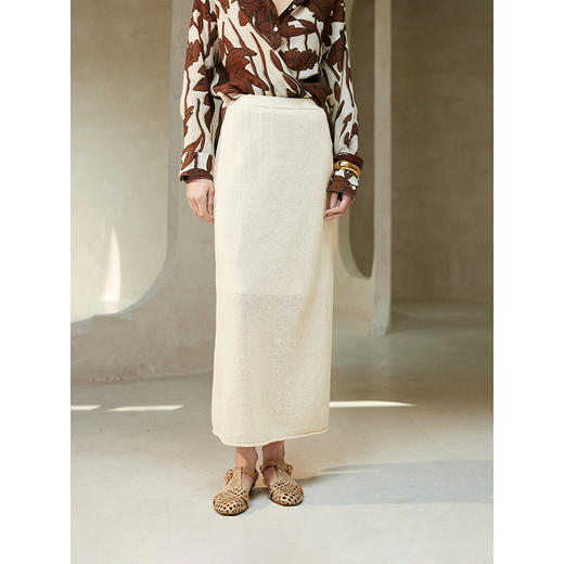 棉仓363617011-初棉棉麻编织A字及踝半身裙 商品图0