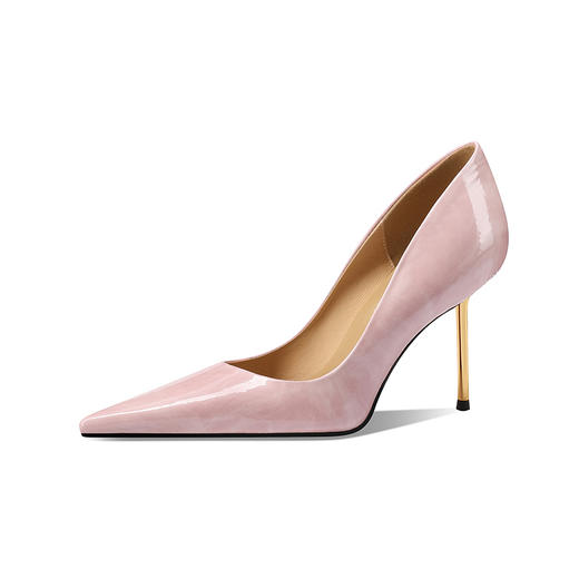 【预售7天】法式真皮尖头细跟高跟鞋女春秋新款性感职场黄色浅口单鞋时装女鞋CX&CX081-1 商品图3