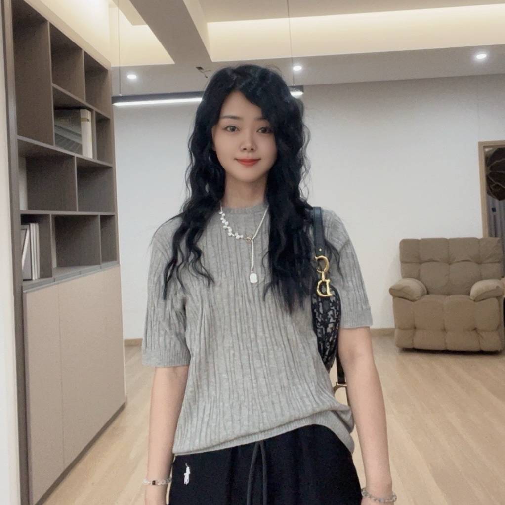 S·Y·C【 康家丝绒系列 】灰色高级感针织短袖上衣SYR25016