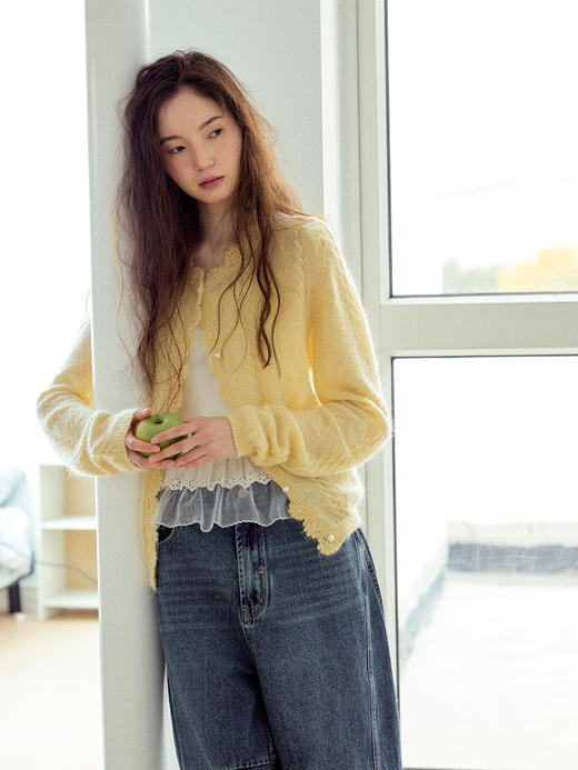 Even Vintage| 马海毛羊毛混纺 手工钩花立体绞花珍珠扣针织开衫 商品图4