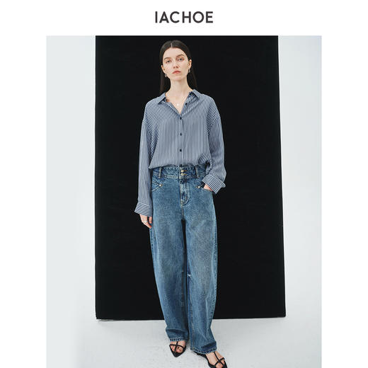 棉仓3631504003-IACHOE铜氨丝蓝条纹衬衫 商品图3