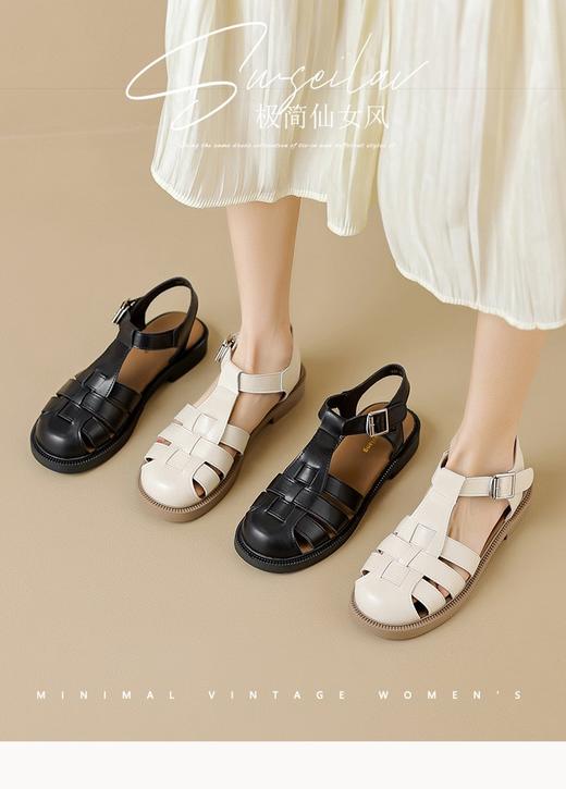 法式包头罗马凉鞋女2025新款夏季百搭厚底镂空猪笼女鞋 商品图0