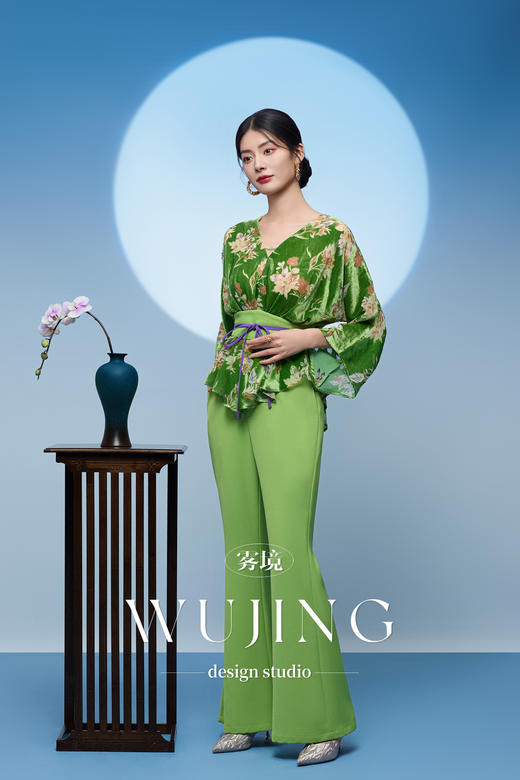 3205034 柳碧青梅 进口纹理蜂窝缎裤子 雾境 商品图2