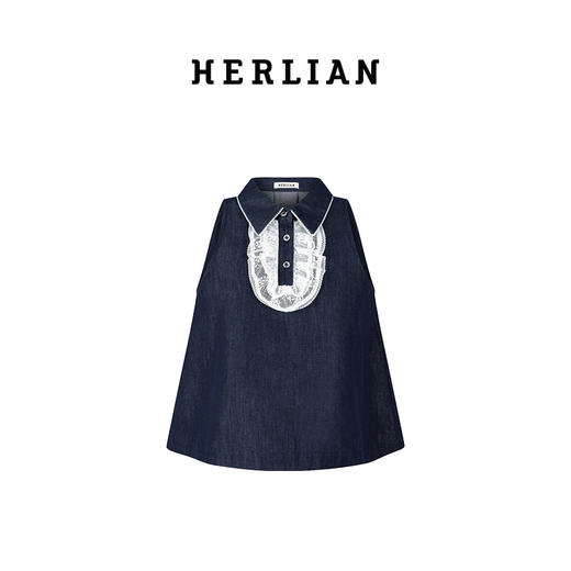 HERLIAN 2025年春季新品蕾丝拼接无袖原色牛仔上衣 商品图4