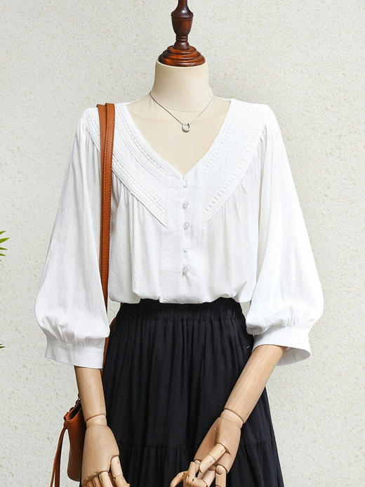 裁缝学苑AQ443法式蕾丝拼接七分袖衬衫纸样女装新款v领宽松衬衣样板 商品图1