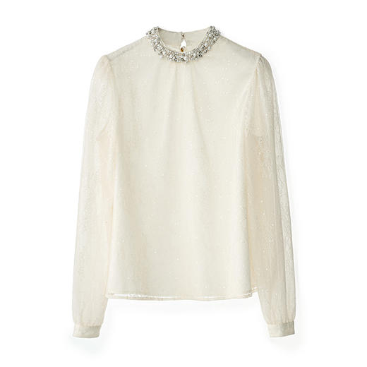 轻奢重工钉珠领网纱亮片蕾丝衫刺绣名媛春上衣WLZD2501501 商品图4