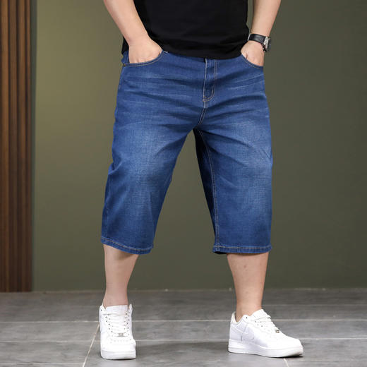 【DYG】大依优型大码牛仔七分裤牛仔短裤弹力宽松显瘦肥佬休闲男士夏加肥加大 商品图0