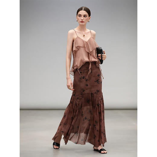 COCOBELLA[剪影花卉]新中式晕染印花雪纺半身裙国风鱼尾裙HS7055 商品图1