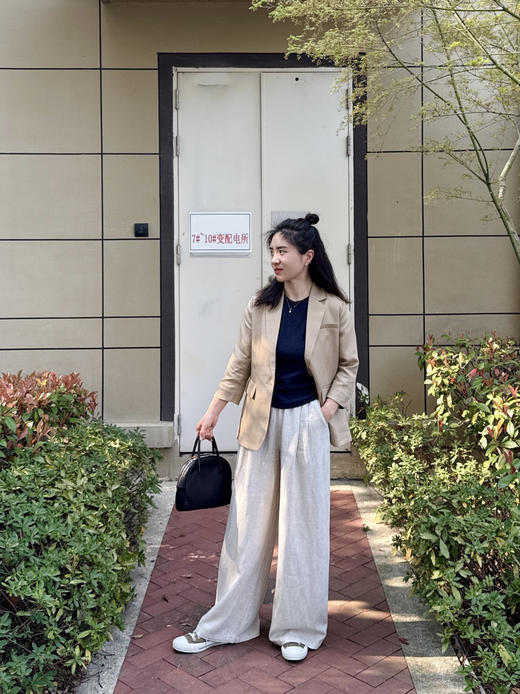 25春夏| 人字纹肌理天丝亚麻微收腰七分袖西装【包邮+三天无理由退换】 商品图2