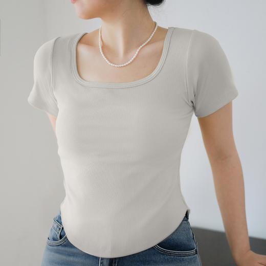 【两件减10元】林小眠·法式超模T恤丨带胸垫T恤，遮肉显腰细腿长，免穿内衣超自由，方领、圆领，各五色可选，S-XL 商品图5