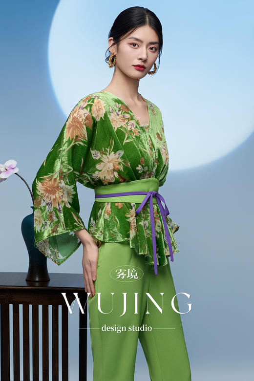 3205034 柳碧青梅 进口纹理蜂窝缎裤子 雾境 商品图6