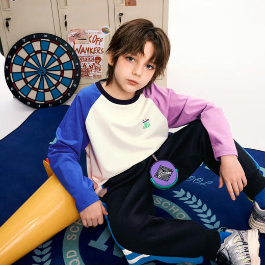 【MQD】男大童秋季新品学院风插肩袖撞色长袖T恤 商品图4