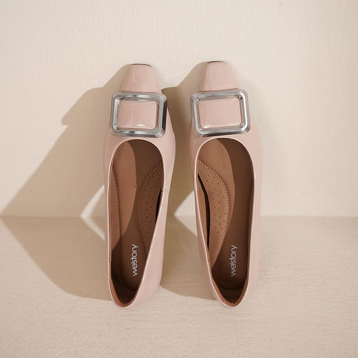 Westory2025年春季小方头浅口低跟金属方扣通勤商务单鞋S25AE58831 商品图3
