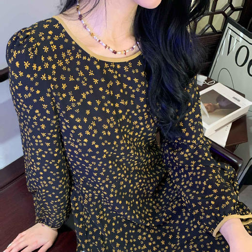 顺丰包邮洛诗琳73706春夏新款高级感法式气质真丝碎花连衣裙0561 商品图3