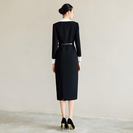 IWY/职业通勤女装高级感轻熟风连衣裙女黑白撞色翻领西装收腰包臀裙Q1295 商品图4