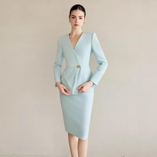 IWY/水蓝色无领蓝色正装套装裙西装高端新款气质主持商务套裙CS2226 商品图1