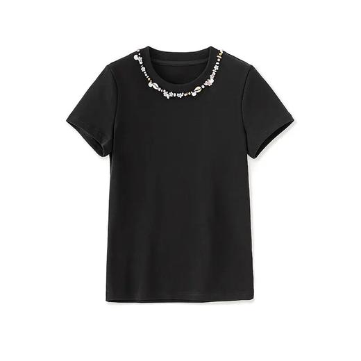 【高货wl】全新升级【铂金会员183/天猫239/差价56】(33917) 洛诗琳重工钉珠高弹时髦洋气设计感休闲通勤女T恤上衣新款 商品图4