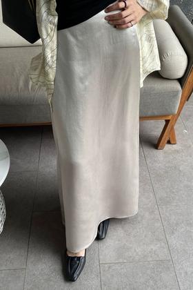 Le Malene 银灰色光泽感肌理纹理高腰半裙 20118