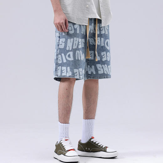 【DYG】大依优型大码男装牛仔短裤宽松OVS风潮牌印花松紧腰运动牛仔裤中裤夏季男士五分裤 商品图3