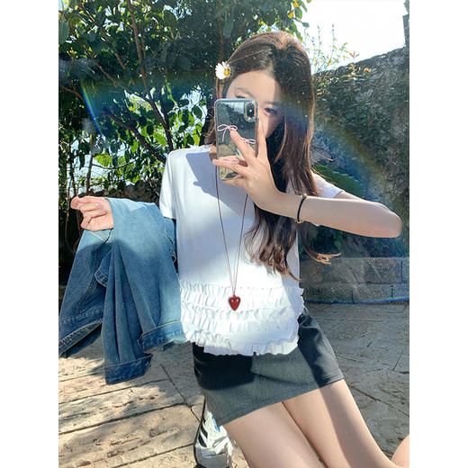 【110元任选2件】最后一波现货！荷叶边亮钻短袖T恤 商品图3