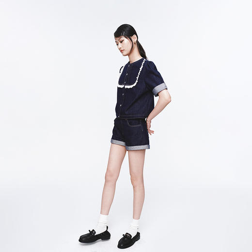 Herlian2025年新款女士原色翻边牛仔短裤A字时尚百搭 商品图1