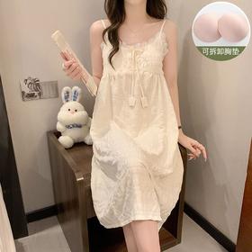 夏季性感带胸垫睡裙女士吊带云朵棉薄款清新可爱公主风睡衣家居服