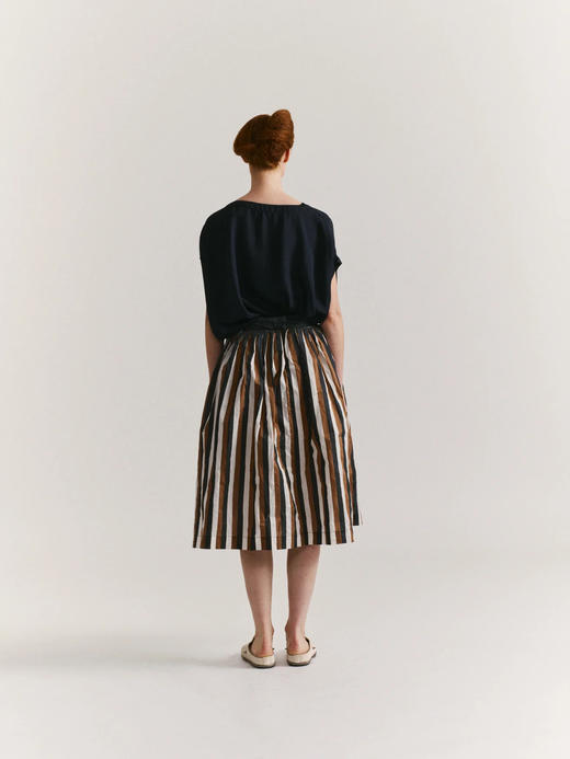 Casey Casey 黑茶条纹塔夫绸褶皱半裙 商品图11